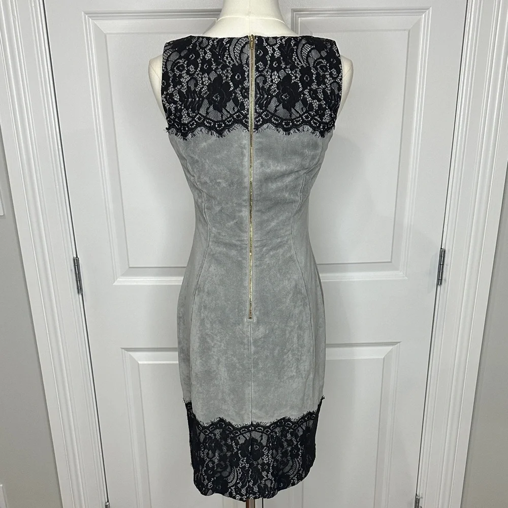 Calvin Klein Grey Faux Suede Lace Sleeveless Sheath Fitted Midi Dress Size 4